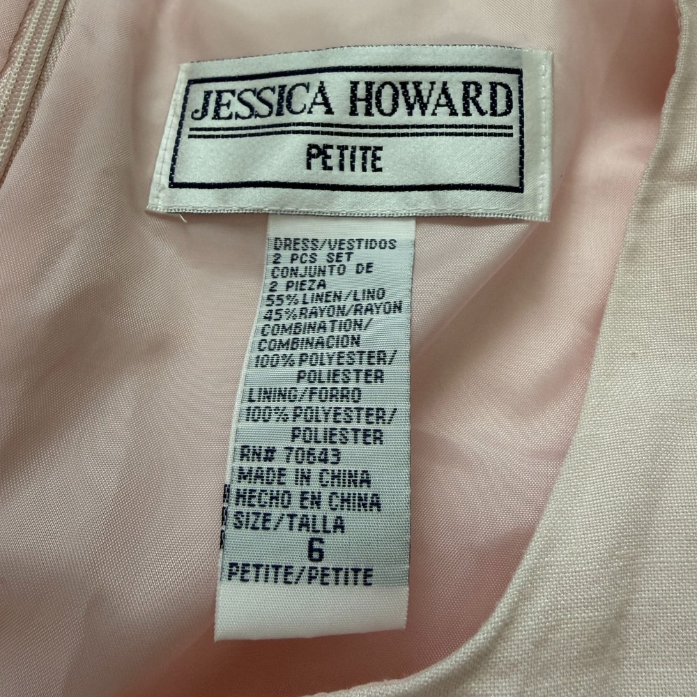 Jessica Howard Vintage Sleeveless Linen Blend Floral Hem Dress 6 Petite Pink - Picture 7 of 12